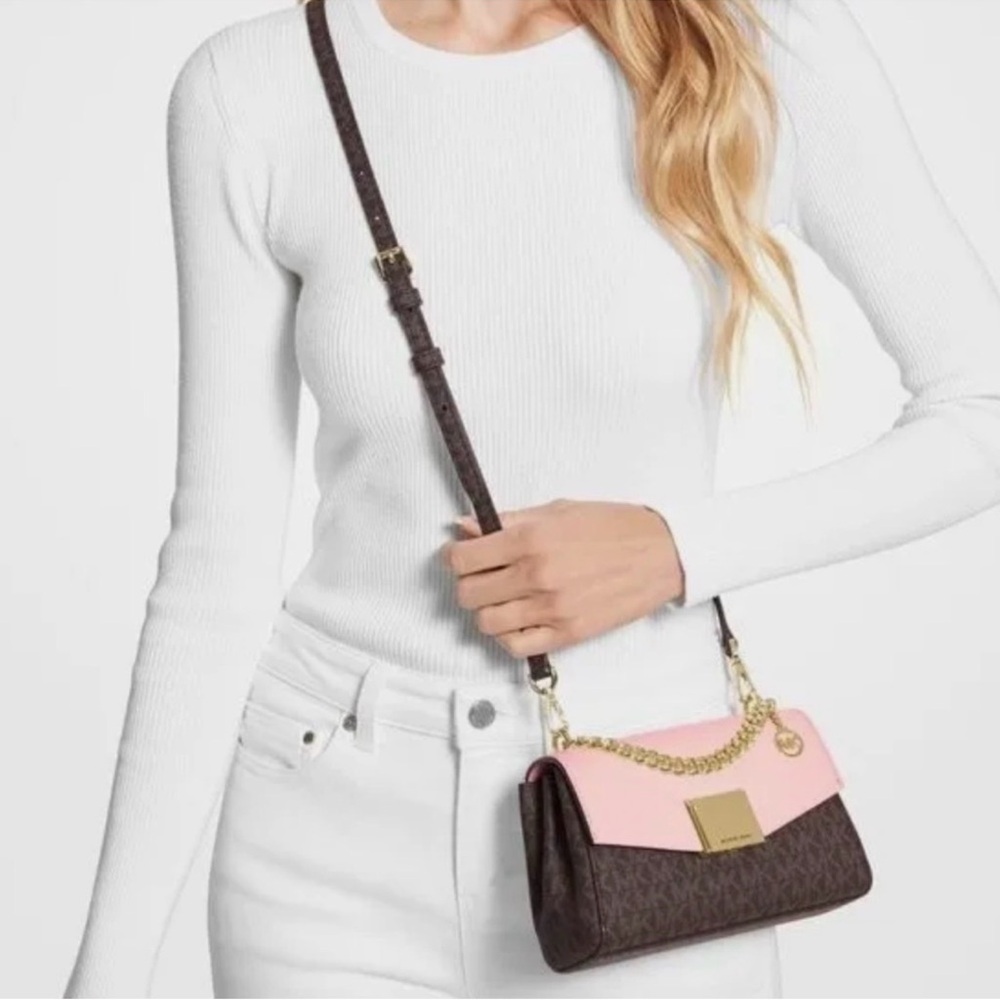 Michael Kors Lita Small Two-Tone Logo and Leather Crossbody Bag